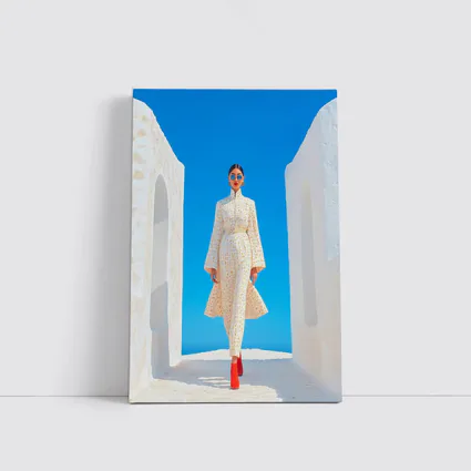 Fashion Woman White Dress Blue Sky