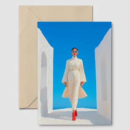 Fashion Woman White Dress Blue Sky