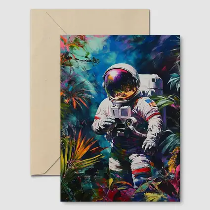 Astronaut Photographer In Colorful Tropical Jungle