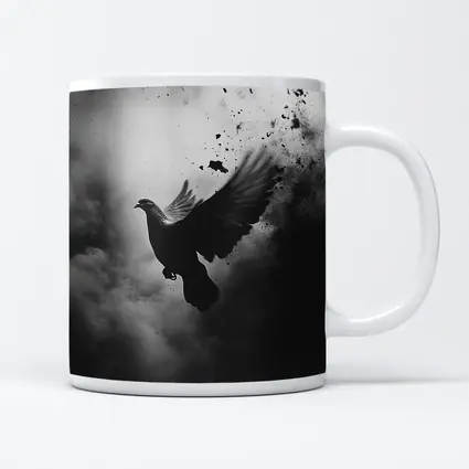 Dark Dove Flying Through Smoky Storm Clouds