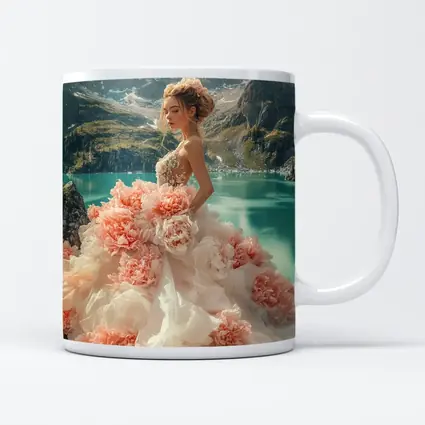 Woman Peony Gown Mountain Lake Fantasy