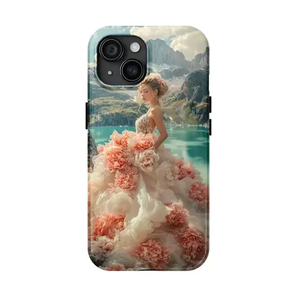 Woman Peony Gown Mountain Lake Fantasy