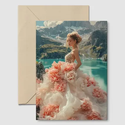 Woman Peony Gown Mountain Lake Fantasy