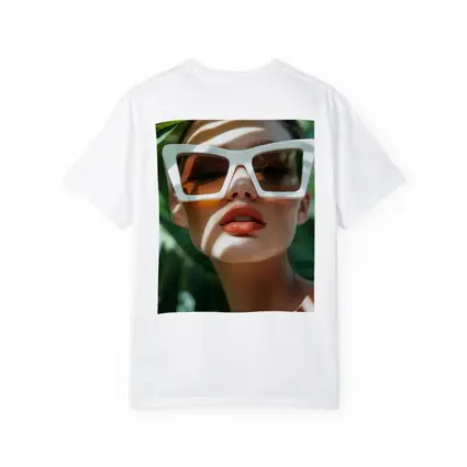 Woman White Sunglasses Tropical Palm Leaves
