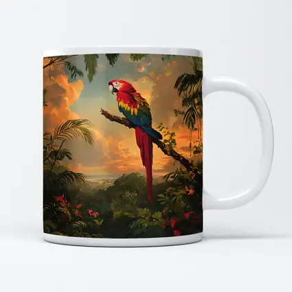 Scarlet Macaw Perched Tropical Jungle Sunset