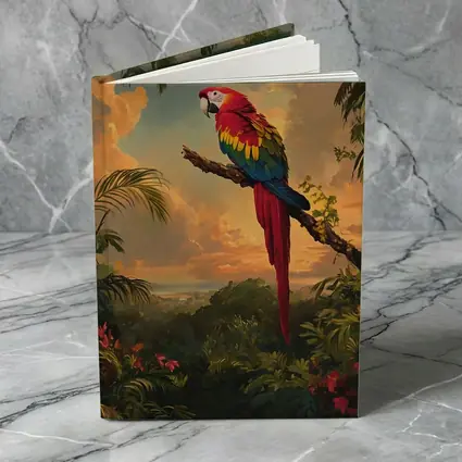 Scarlet Macaw Perched Tropical Jungle Sunset