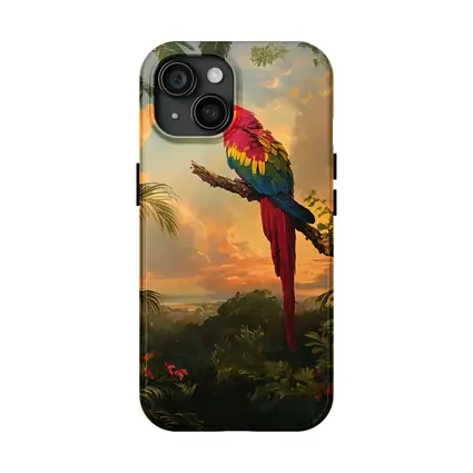 Scarlet Macaw Perched Tropical Jungle Sunset