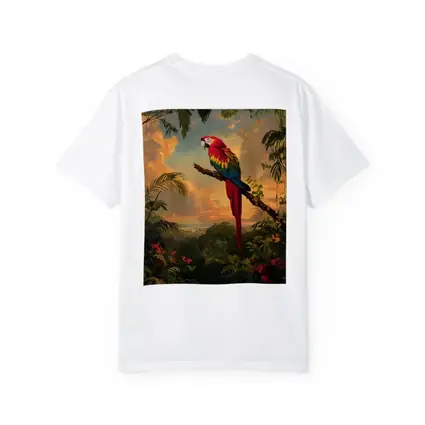Scarlet Macaw Perched Tropical Jungle Sunset