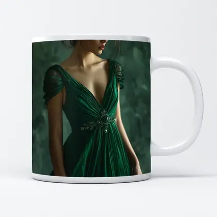 Woman Green Gown Elegant Dark Teal Background