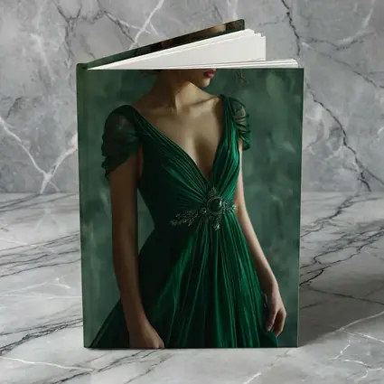 Woman Green Gown Elegant Dark Teal Background