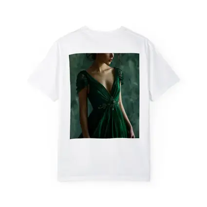 Woman Green Gown Elegant Dark Teal Background