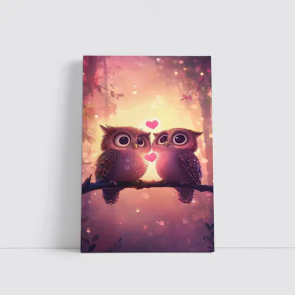 Cute Owl Couple Hearts Fantasy Forest