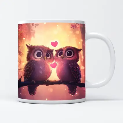 Cute Owl Couple Hearts Fantasy Forest