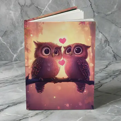 Cute Owl Couple Hearts Fantasy Forest