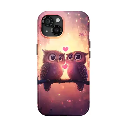 Cute Owl Couple Hearts Fantasy Forest