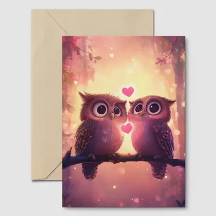 Cute Owl Couple Hearts Fantasy Forest