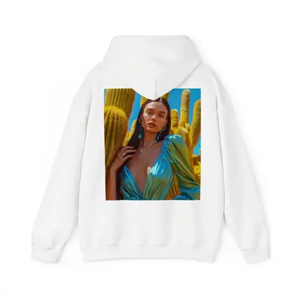 Woman Blue Satin Dress Desert Cactus