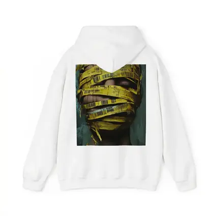 Woman Face Wrapped Yellow Barcode Tape Art