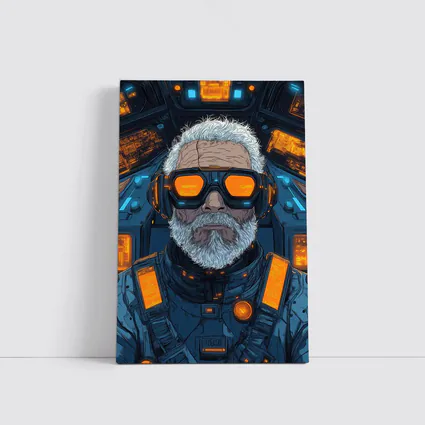 Cyberpunk Old Man Sci Fi Cockpit Art