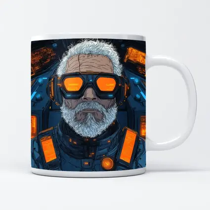 Cyberpunk Old Man Sci Fi Cockpit Art