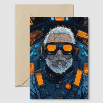 Cyberpunk Old Man Sci Fi Cockpit Art