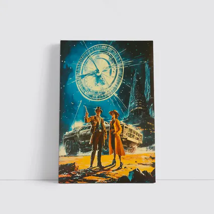 Retro Sci Fi Couple Clock City Night