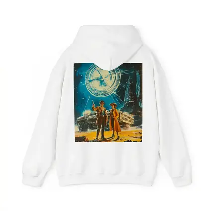 Retro Sci Fi Couple Clock City Night