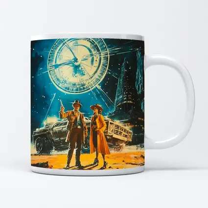 Retro Sci Fi Couple Clock City Night