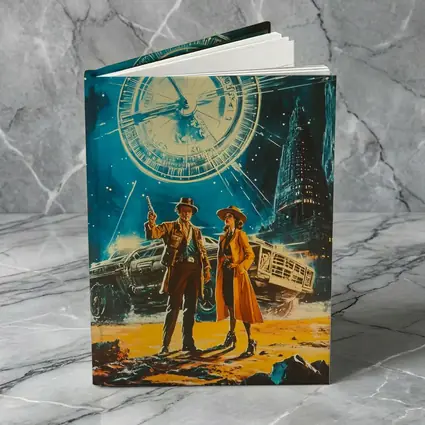 Retro Sci Fi Couple Clock City Night