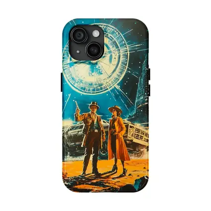 Retro Sci Fi Couple Clock City Night
