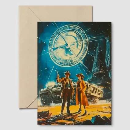 Retro Sci Fi Couple Clock City Night