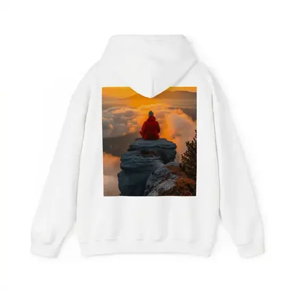 Meditating Person On Rocky Cliff Golden Sunset