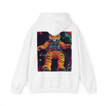 Tiger Astronaut Floating in Colorful Space