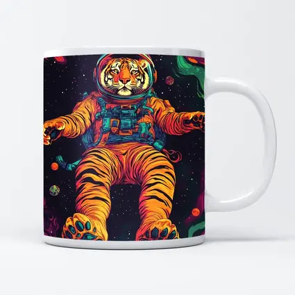 Tiger Astronaut Floating in Colorful Space