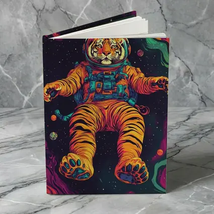 Tiger Astronaut Floating in Colorful Space