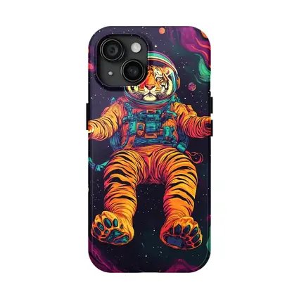 Tiger Astronaut Floating in Colorful Space
