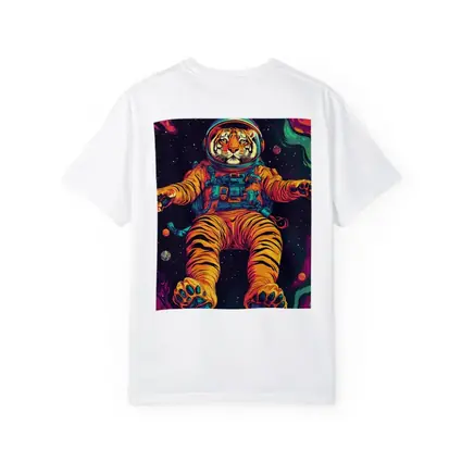 Tiger Astronaut Floating in Colorful Space