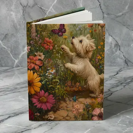 West Highland Terrier Playing With Butterflies Flowers