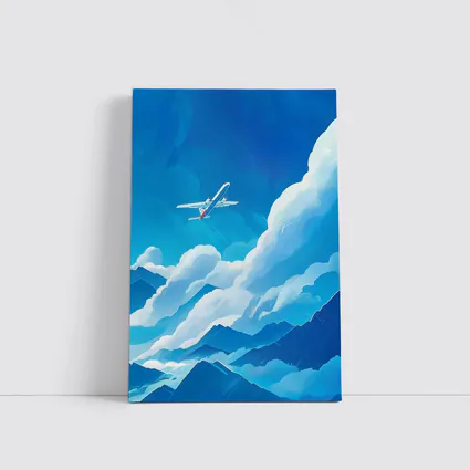 Airplane Flying Over Blue Mountain Clouds