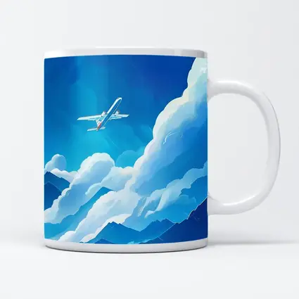 Airplane Flying Over Blue Mountain Clouds