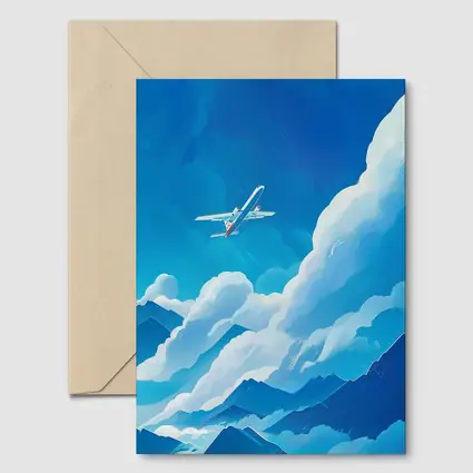 Airplane Flying Over Blue Mountain Clouds