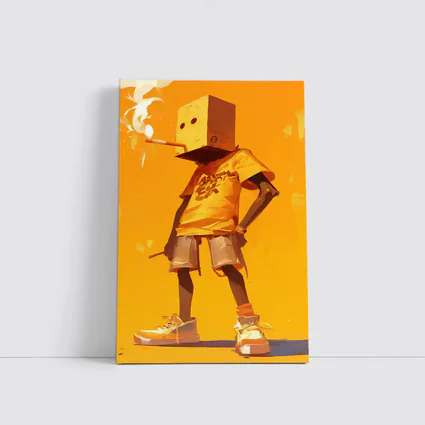 Box Head Character Smoking Yellow Urban Art