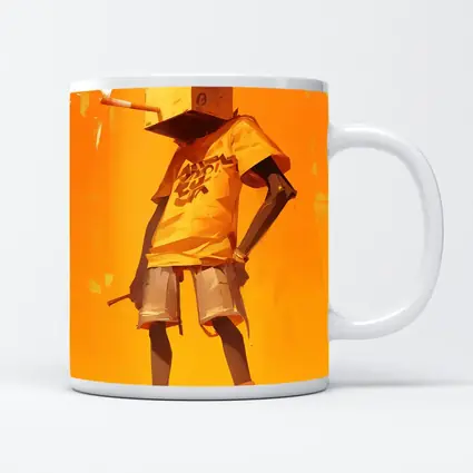Box Head Character Smoking Yellow Urban Art