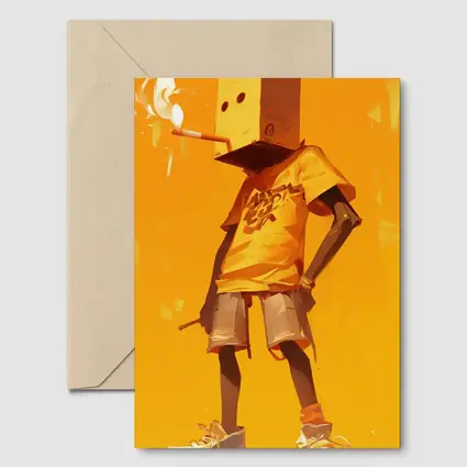 Box Head Character Smoking Yellow Urban Art