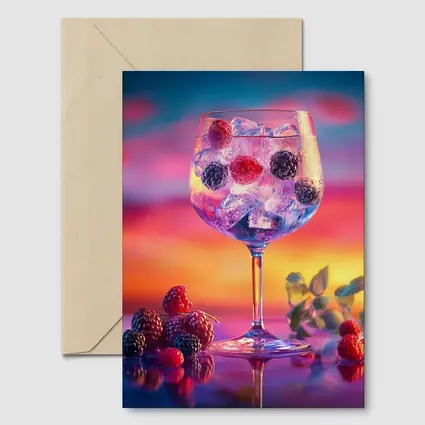 Berry Cocktail Glass Sunset Sky Background