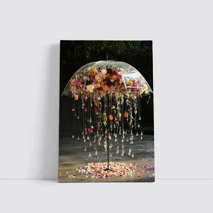 Floral Umbrella Crystal Drops Garden Installation Art