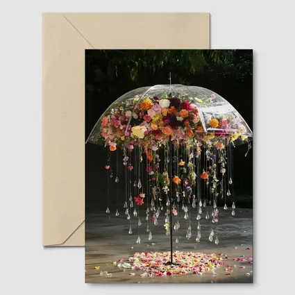 Floral Umbrella Crystal Drops Garden Installation Art