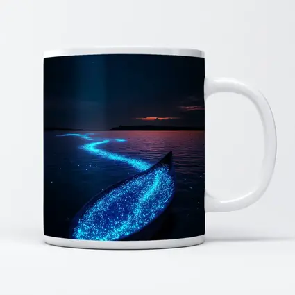 Glowing Bioluminescent Boat on Dark Night Lake