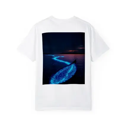 Glowing Bioluminescent Boat on Dark Night Lake