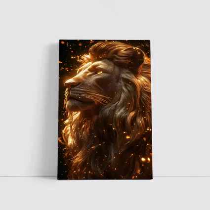 Golden Lion Profile Glowing Sparks Dark Background